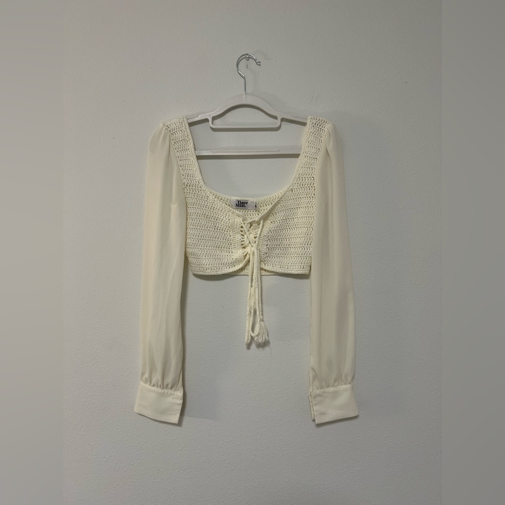 Tiger Mist Cream Knit Long Sleeve Crop Top